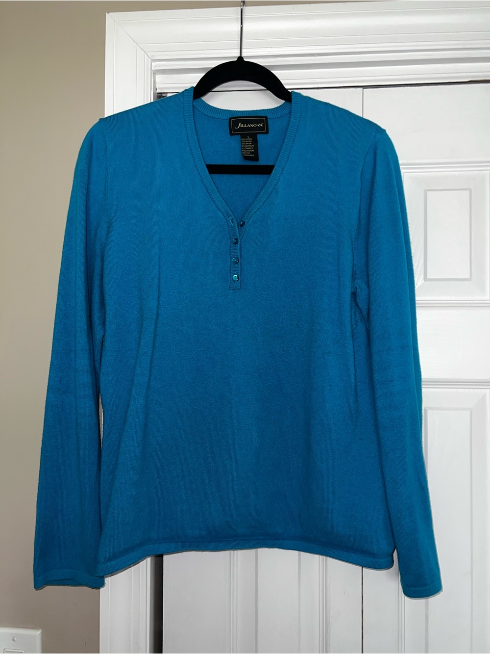 J. Jill Teal V-Neck Button Pullover Sweater
